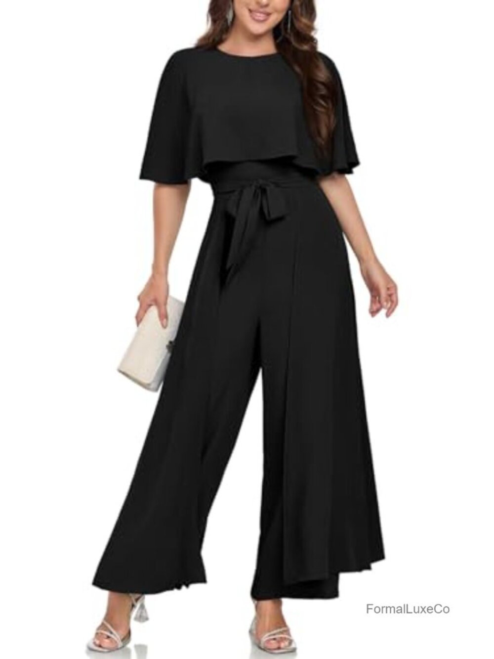 Women's Wide Leg Jumpsuit Short Sleeve One-Piece Outfit with Belt